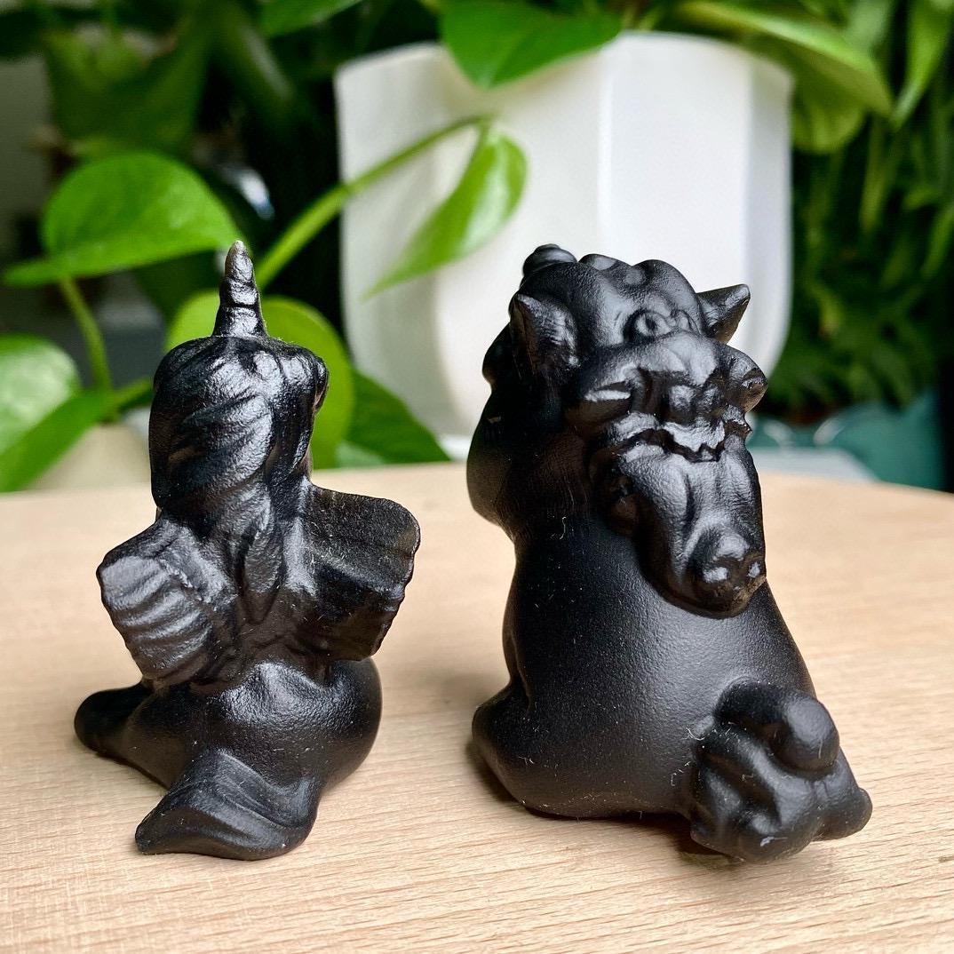 Natural Black Obsidian Carving, Crystal Unicorn Ornament, Crystal Unicorn Pegasus, Crystal Decoration, Birthday Gift, Christmas Home Decor