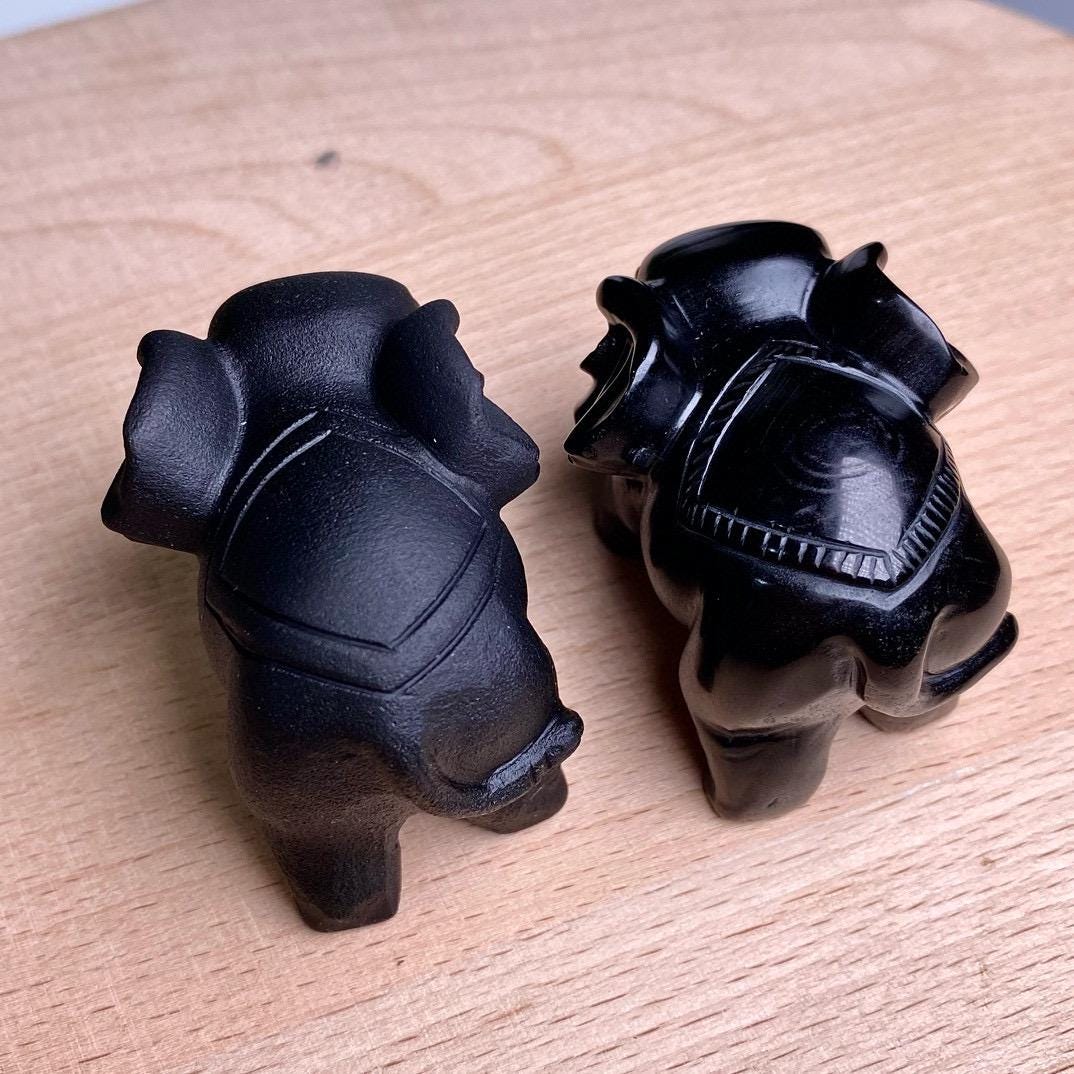 Natural Black Obsidian Elephant Carving, Crystal Frosted Elephant Obsidian Ornament, Elephant Sculpture, Birthday Gift, Christmas Home Decor