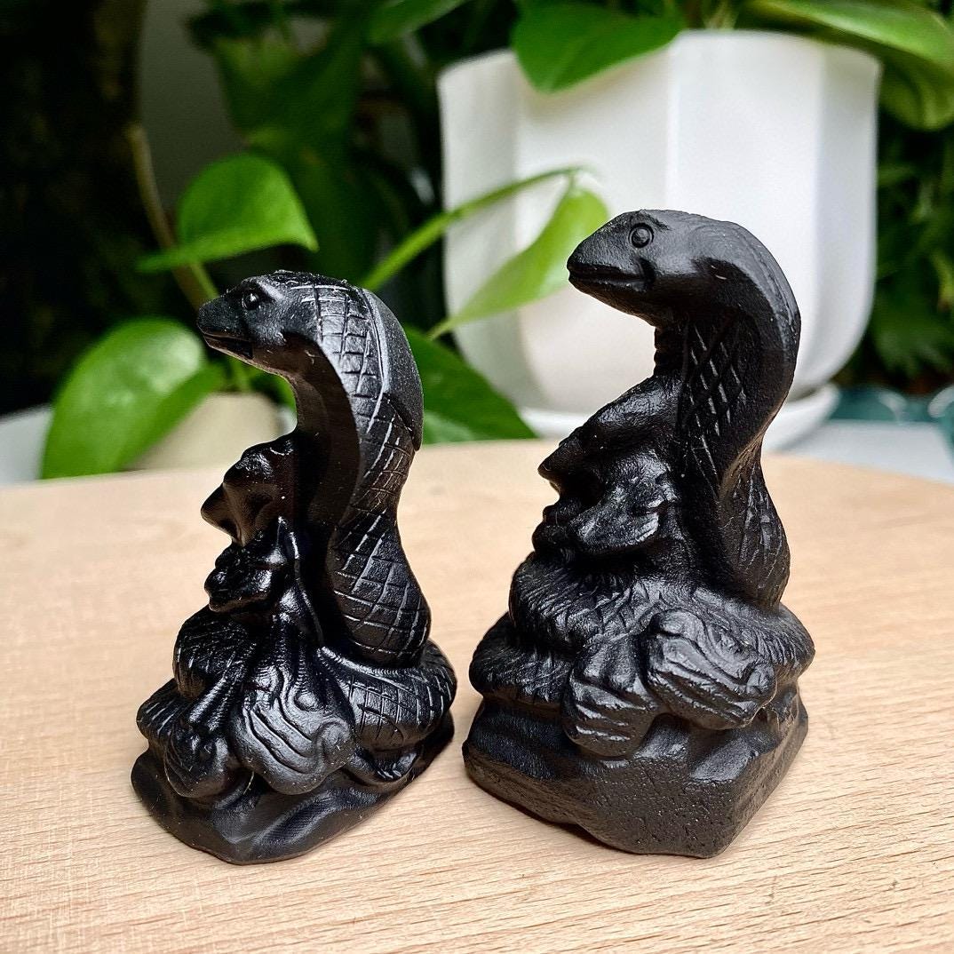 Natural Black Obsidian Snake Carving, Crystal Cobra, Obsidian Snake Statue, Animal Sculpture, Birthday Gift, Christmas Home Decor