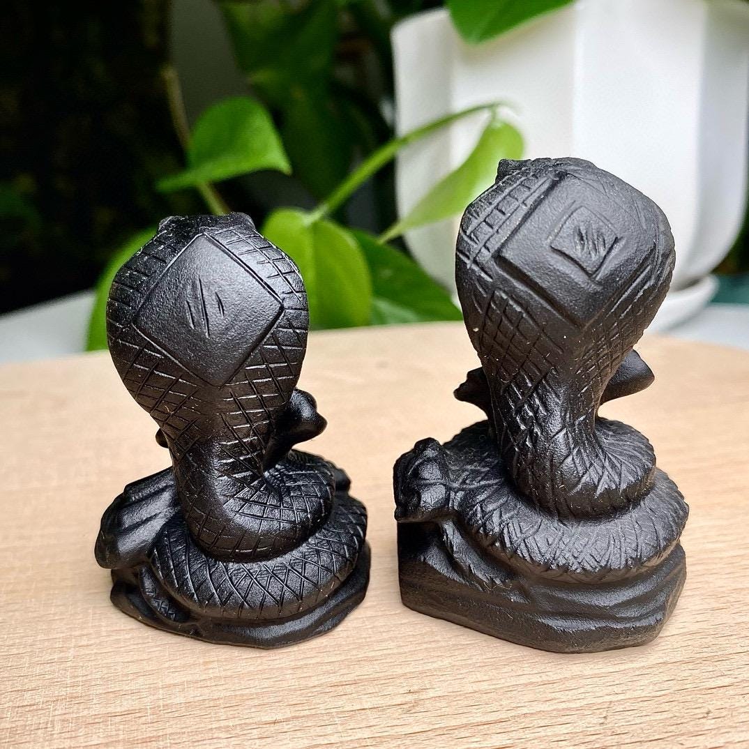 Natural Black Obsidian Snake Carving, Crystal Cobra, Obsidian Snake Statue, Animal Sculpture, Birthday Gift, Christmas Home Decor