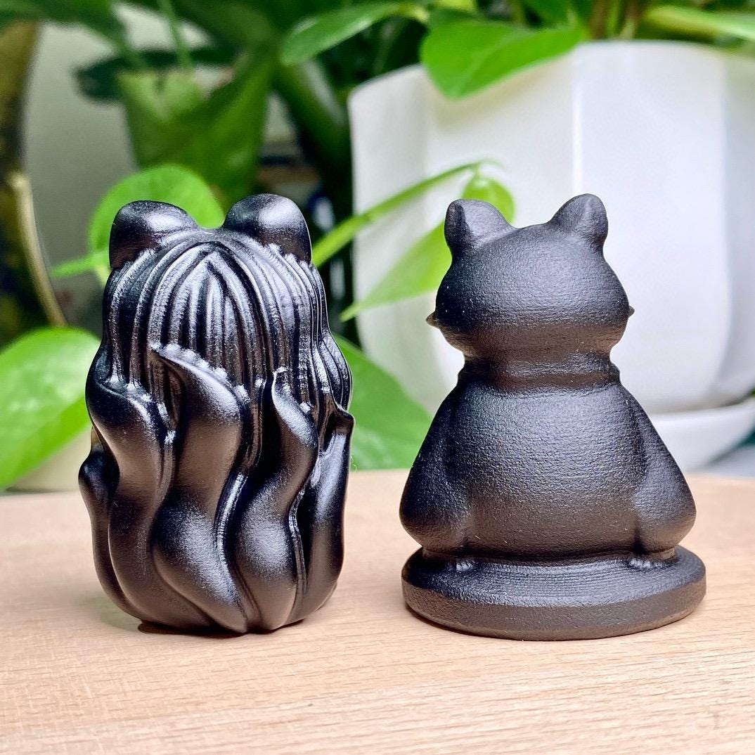 Natural Black Obsidian Fox Lady Carving, Crystal Cute Fox Skull, Crystal Fox, Crystal Nine-Tailed Fox, Birthday Gift, Fengshui Home Decor