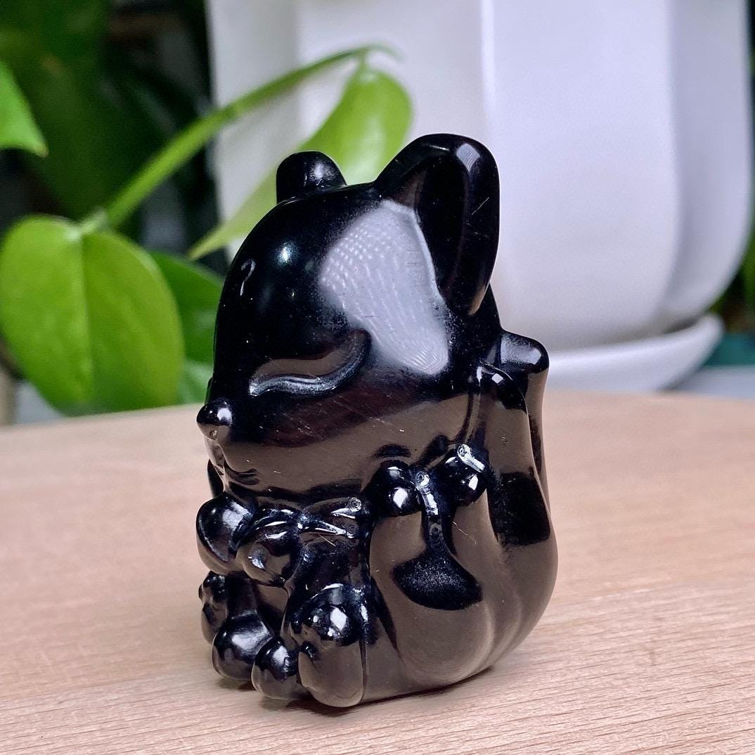Natural Black Obsidian Fox Lady Carving, Crystal Cute Fox Skull, Crystal Fox, Crystal Nine-Tailed Fox, Birthday Gift, Fengshui Home Decor