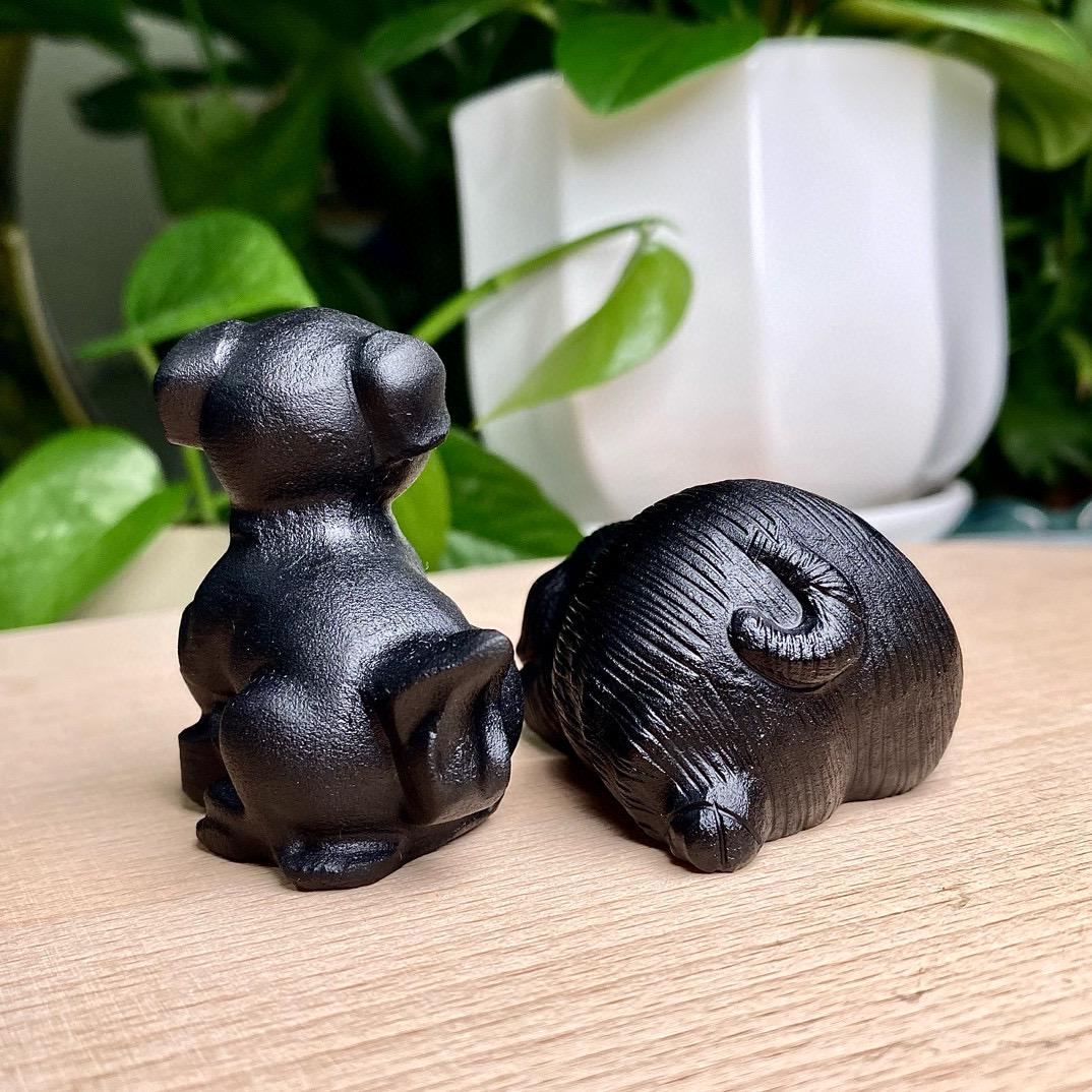 Natural Black Obsidian Pig Carving, Crystal Smile Pig, Crystal Fortune Pig, Animal Sculpture, Birthday Gift, Fengshui Home Decor
