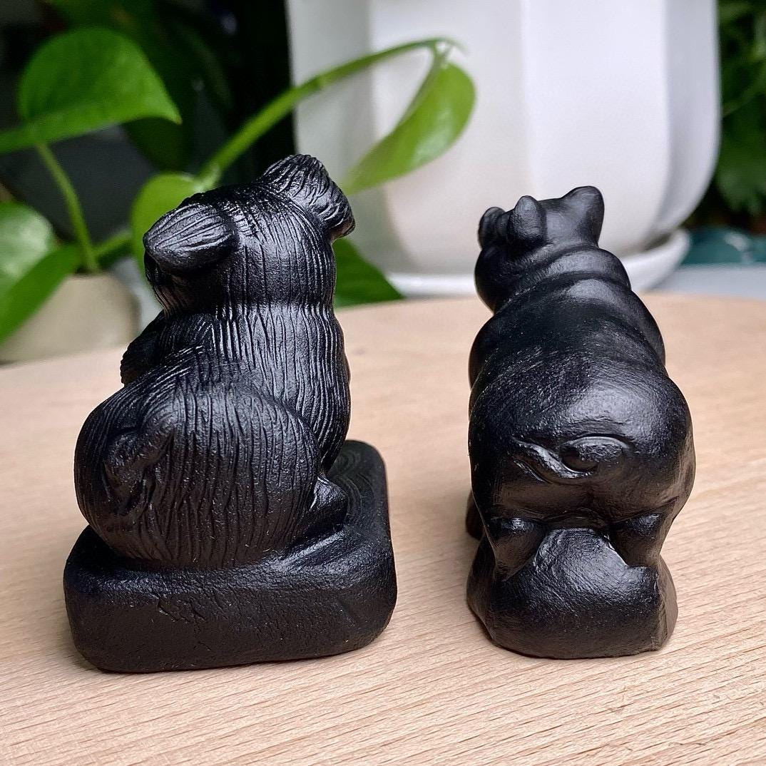 Natural Black Obsidian Pig Carving, Crystal Smile Pig, Crystal Fortune Pig, Animal Sculpture, Birthday Gift, Fengshui Home Decor