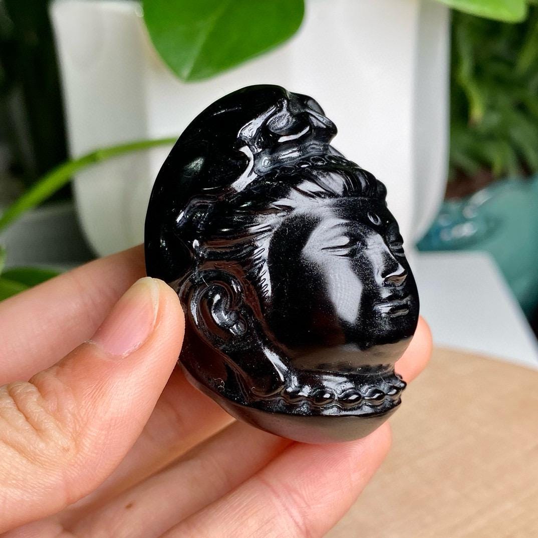 Natural Black Obsidian Carving, Crystal Buddha, Avalokitesvara, Obsidian Monk, Mini Statue, Lovely Crystal Statue, Birthday Gift, Home Decor