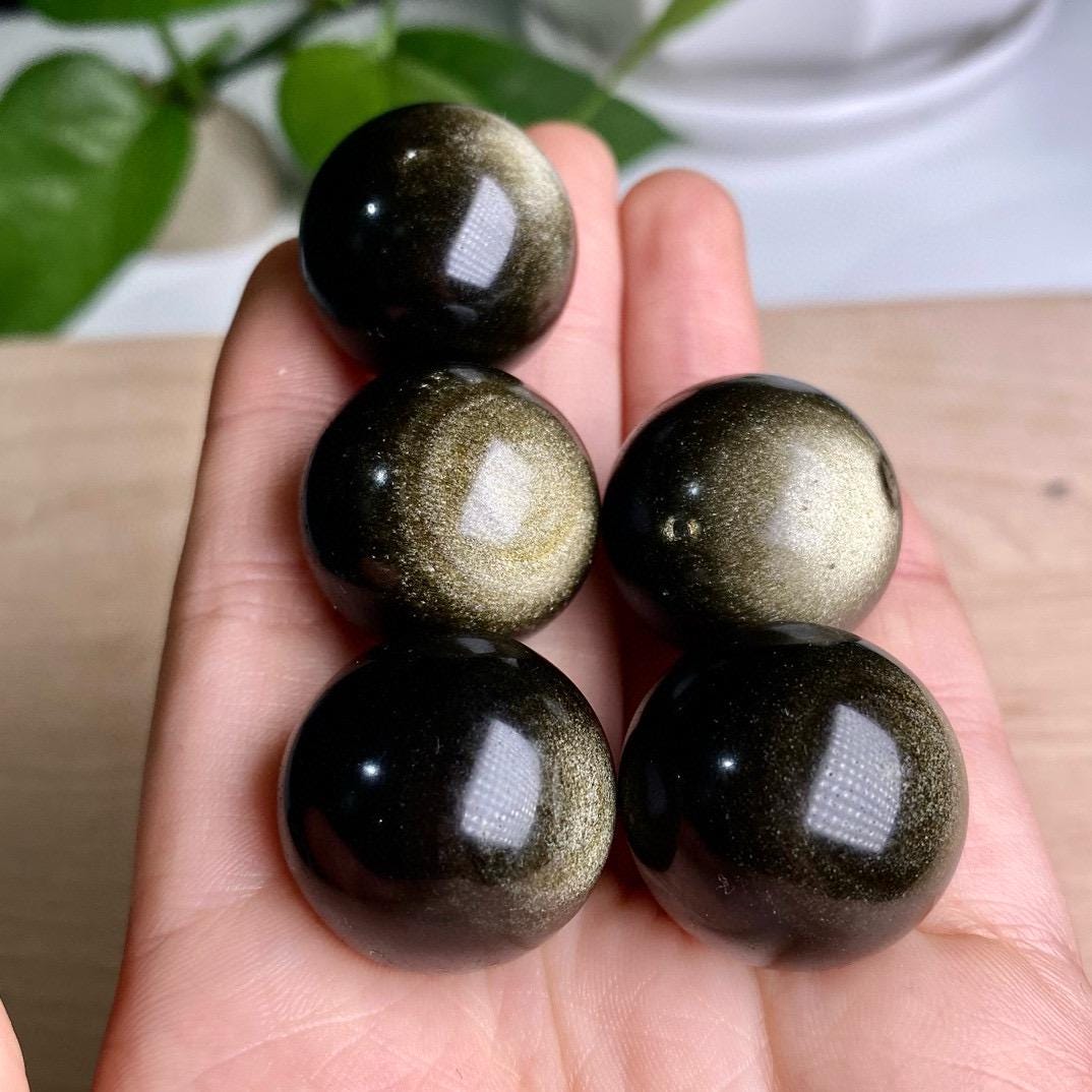 Natural Golden Sheen Obsidian Sphere, Crystal Ball for Home Decor, Polished Gold Obsidian Stone, Meditation Gift