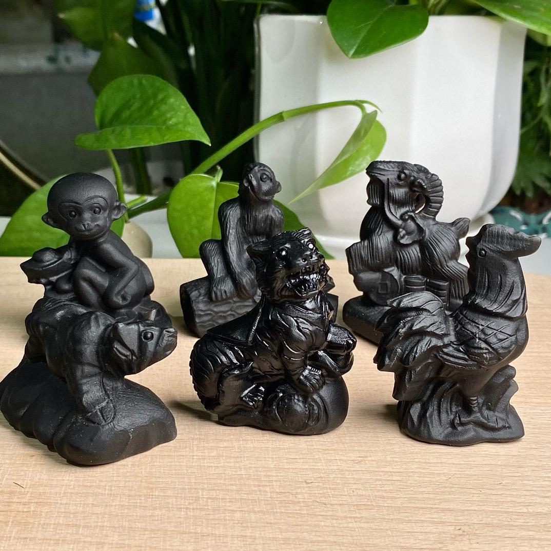 Natural Black Obsidian Animal Carving, Zodiac Ornaments, Crystal Chicken, Tiger, Monkey, Bull, Animal Sculpture, Birthday Gift, Home Decor