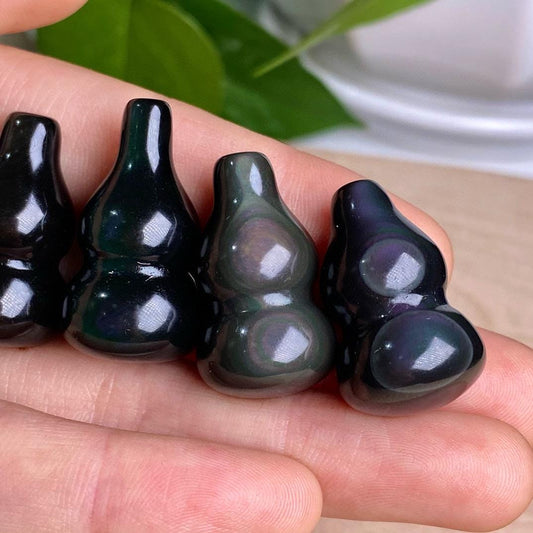 Natural Rainbow Obsidian Carving, Gourd Ornaments, Obsidian Gourd, Miniature Ornaments, Crystal Gourd, Birthday Gift, Fengshui Home Decor