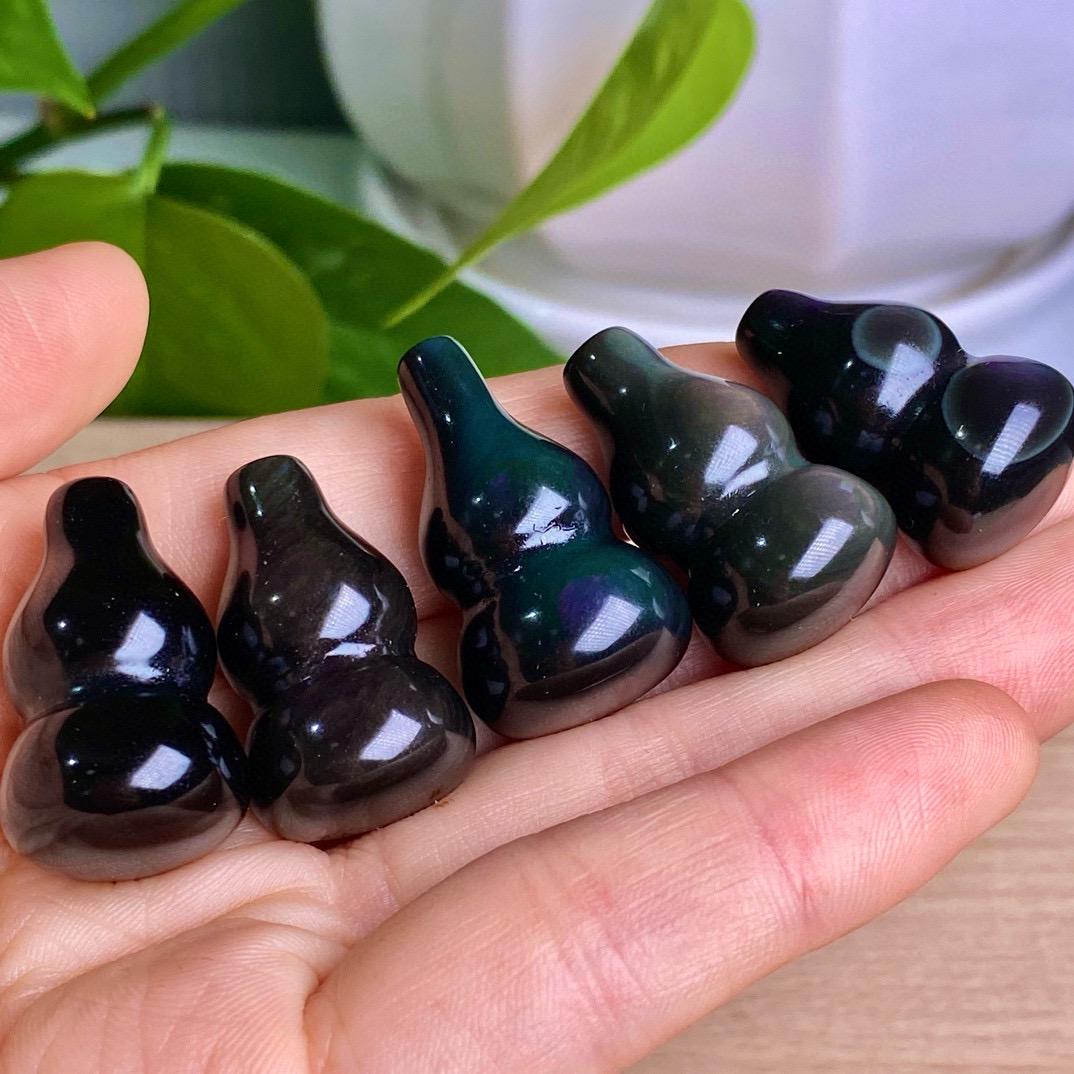 Natural Rainbow Obsidian Carving, Gourd Ornaments, Obsidian Gourd, Miniature Ornaments, Crystal Gourd, Birthday Gift, Fengshui Home Decor