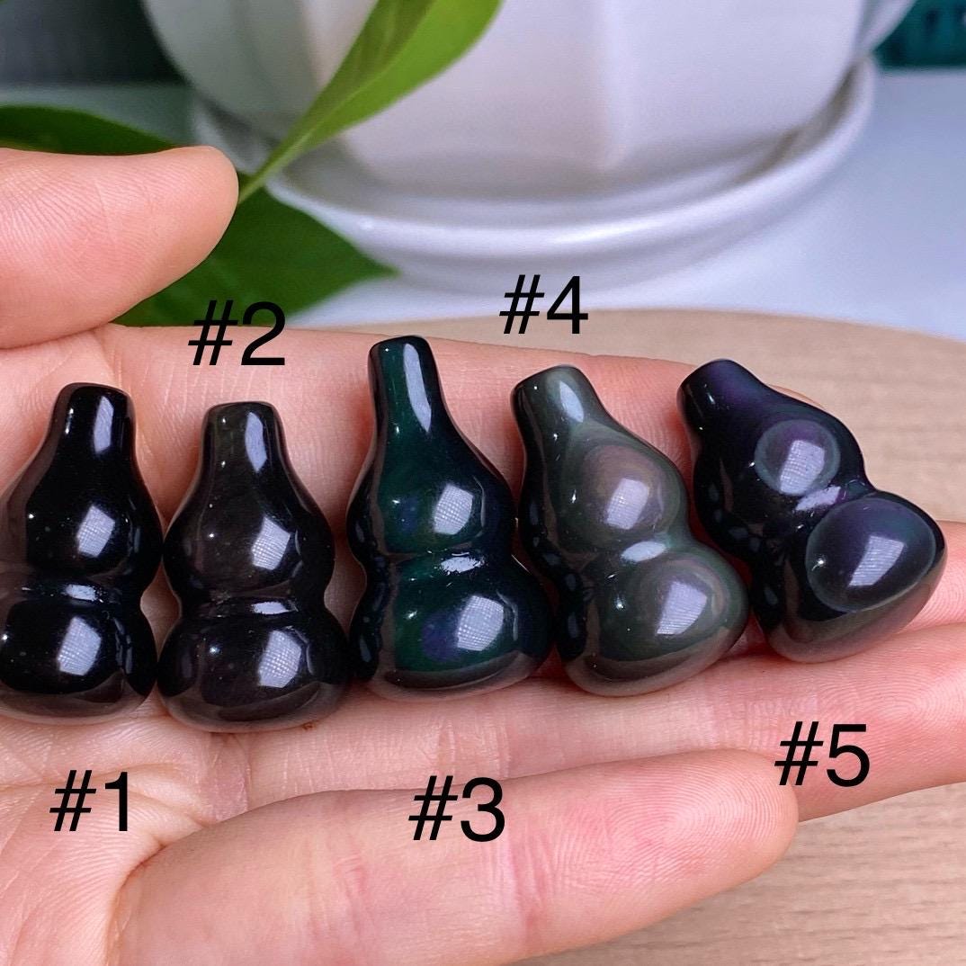 Natural Rainbow Obsidian Carving, Gourd Ornaments, Obsidian Gourd, Miniature Ornaments, Crystal Gourd, Birthday Gift, Fengshui Home Decor