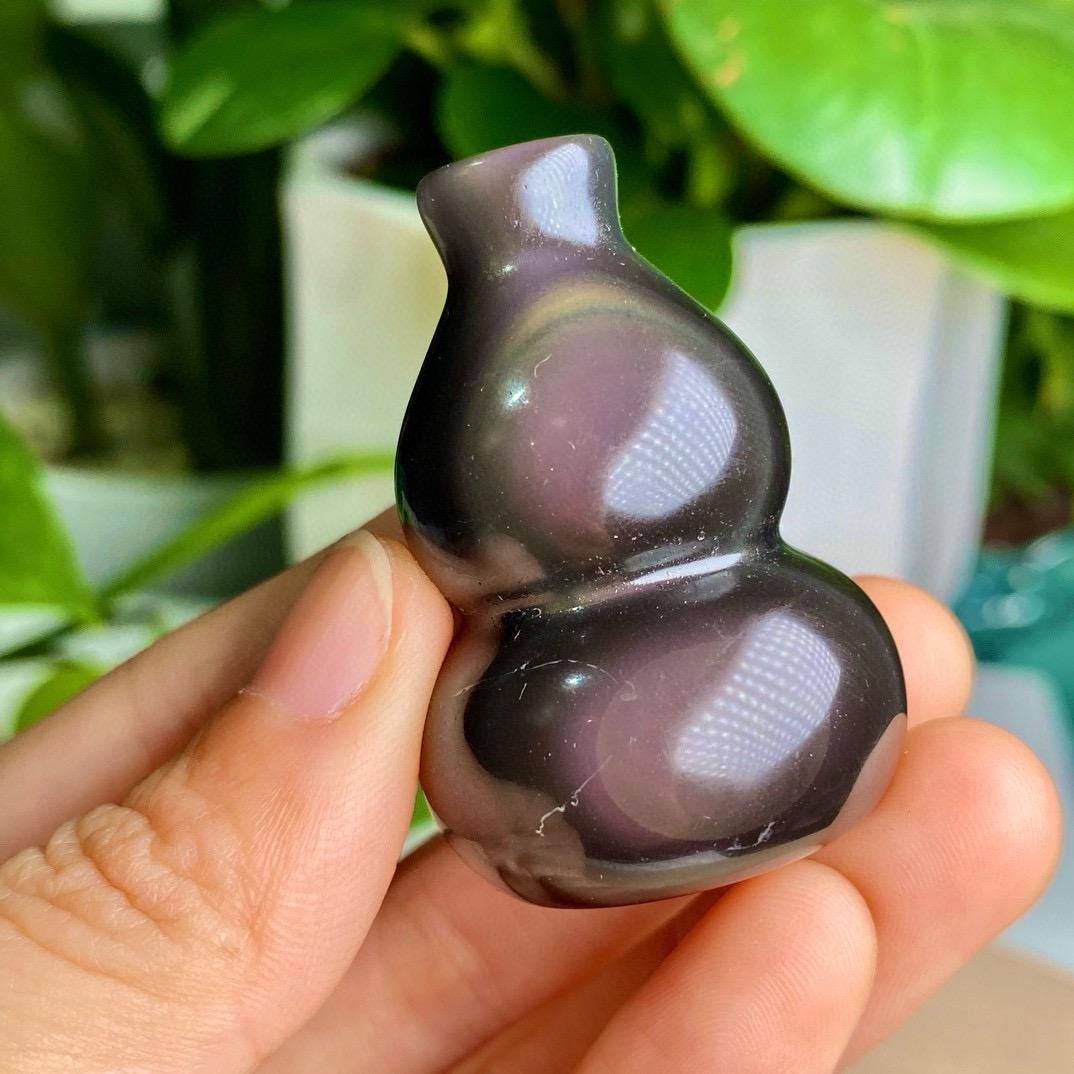 Natural Rainbow Obsidian Carving, Gourd Ornaments, Obsidian Gourd, Miniature Ornaments, Crystal Gourd, Birthday Gift, Fengshui Home Decor