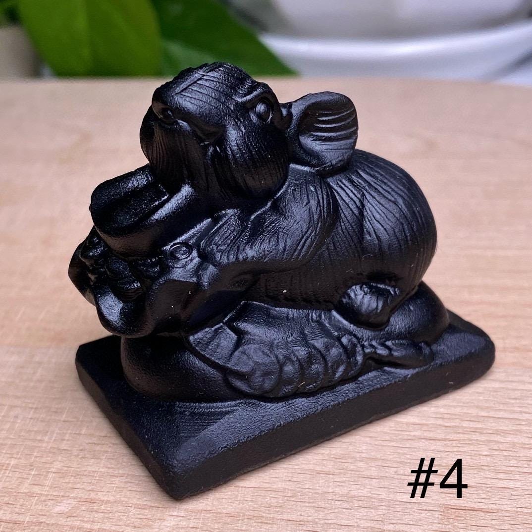 Natural Black Obsidian Animal Carving, Lucky Rat, Little Money Mouse Ornaments, Animal Sculpture, Birthday Gift, Fengshui Home Decor