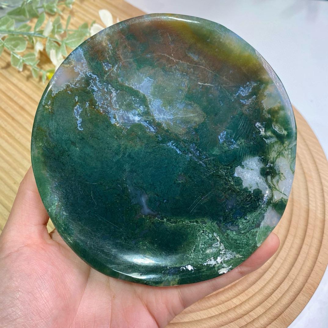 Natural Handmade Crystal Moss Agate Plate, Crystal Bowl Decoration, Moss Agate Bowl, Crystal Plate, Energy Healing Crystal, Anniversary Gift