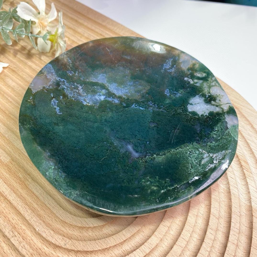 Natural Handmade Crystal Moss Agate Plate, Crystal Bowl Decoration, Moss Agate Bowl, Crystal Plate, Energy Healing Crystal, Anniversary Gift