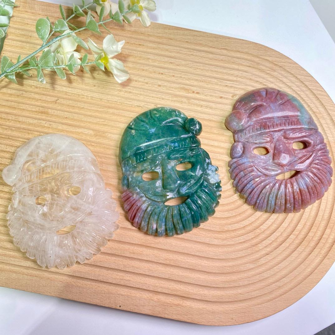Natural Crystal Santa Claus, Clear Quartz Santa Claus, Ocean Jasper Santa Claus, Crystal Mask, Energy Crystal, Christmas Decoration