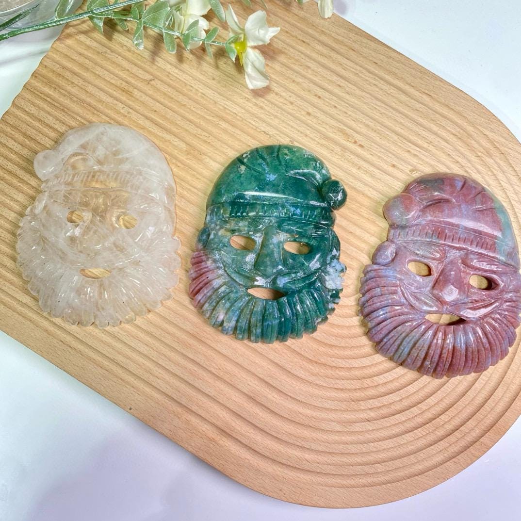 Natural Crystal Santa Claus, Clear Quartz Santa Claus, Ocean Jasper Santa Claus, Crystal Mask, Energy Crystal, Christmas Decoration