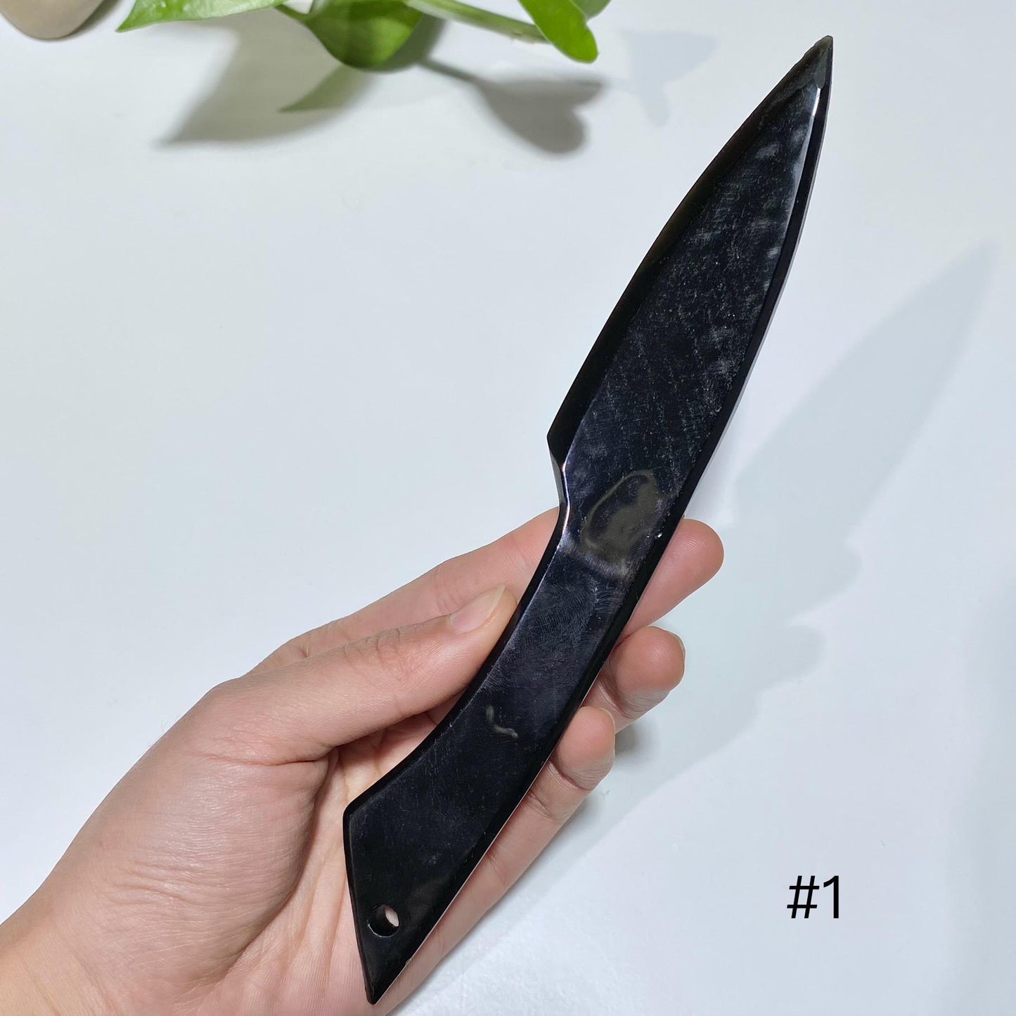 Hand Knapped Black Obsidian Athame Knife, Fengshui Decor