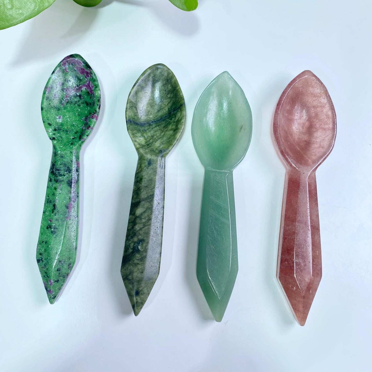 Natural Crystal Gemstone Spoon, Aventurine Strawberry Spoon, Handcrafted Spoon, Facial Mask Spoon Healing Energy Crystal, Gift For Her
