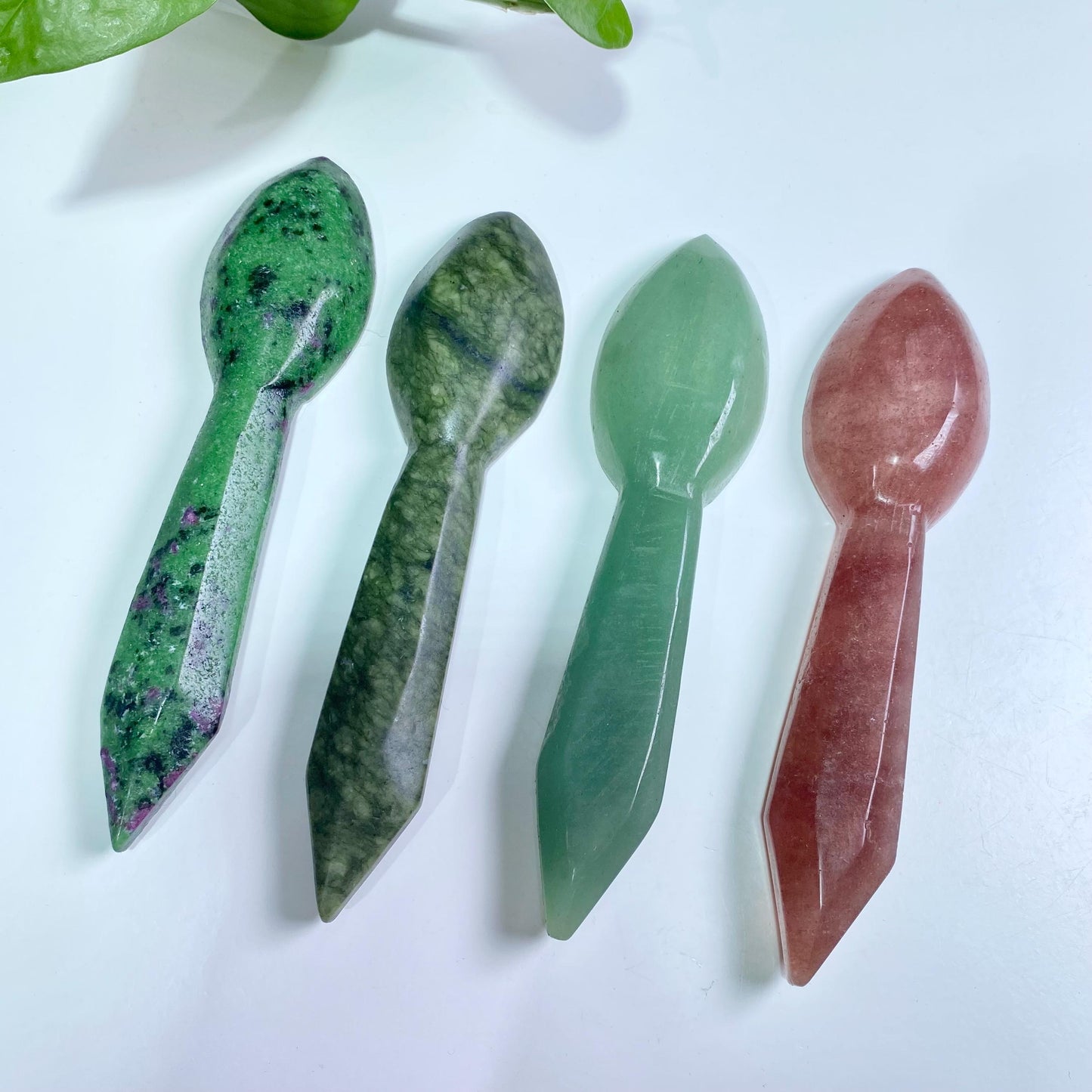 Natural Crystal Gemstone Spoon, Aventurine Strawberry Spoon, Handcrafted Spoon, Facial Mask Spoon Healing Energy Crystal, Gift For Her