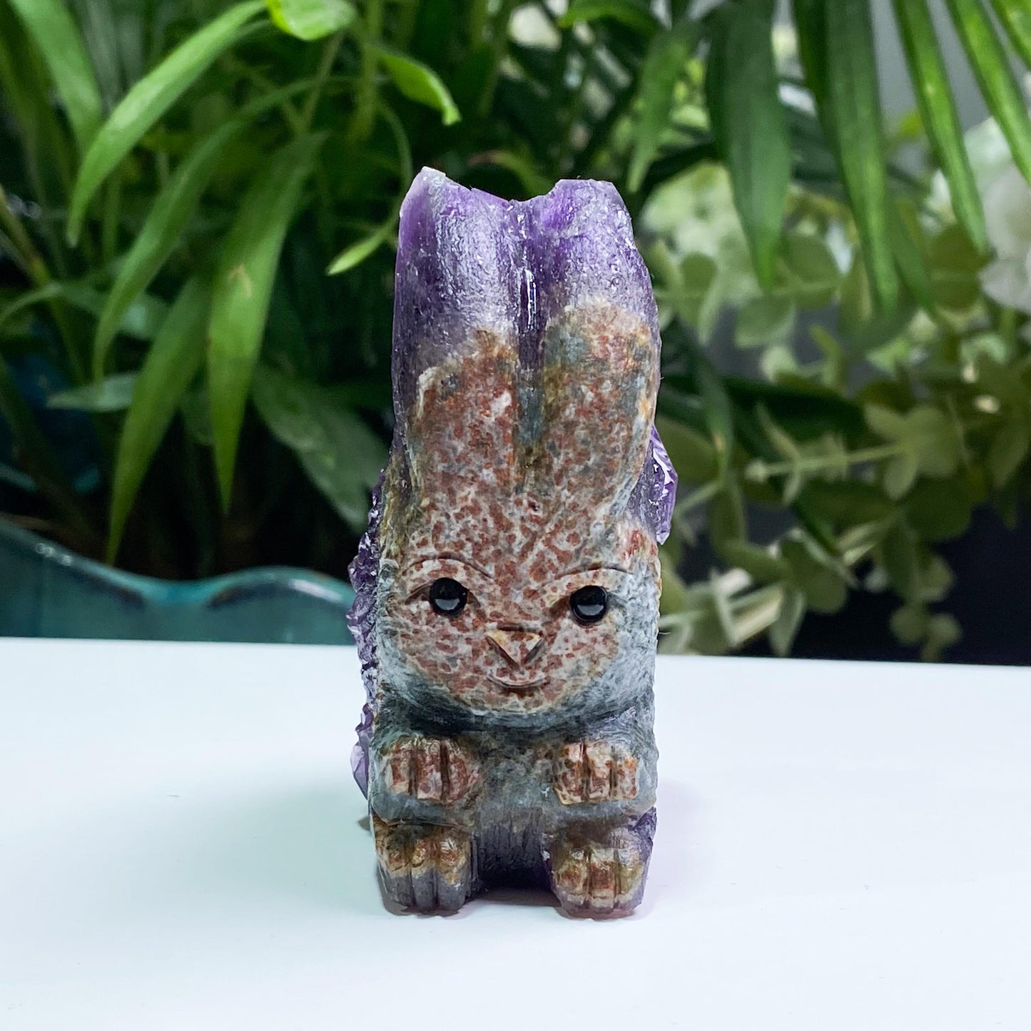 Raw Amethyst Hedgehog Carving, Amethyst Rabbit Statue, Hand Carved Crystal Animal Figurine, Druzy Quartz Pet, Unique Desk Decor Gift