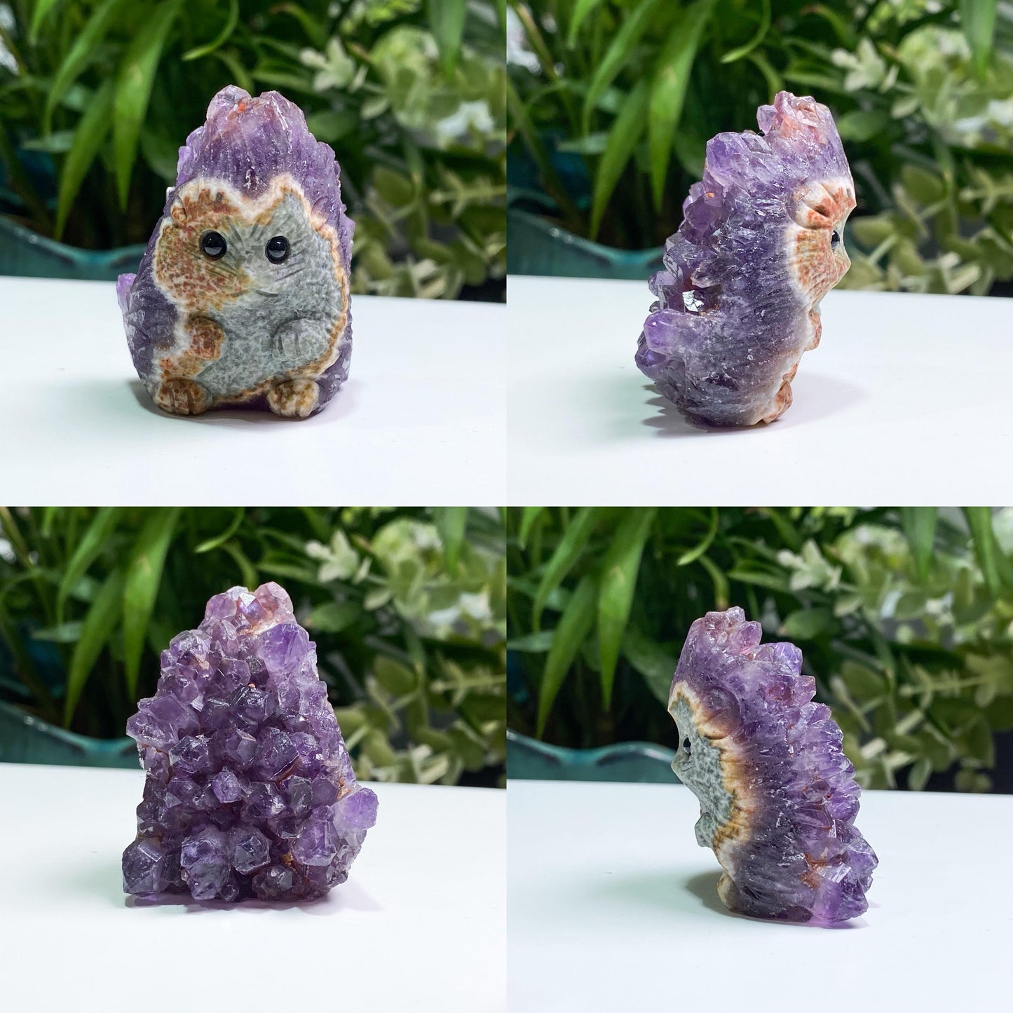 Raw Amethyst Hedgehog Carving, Amethyst Rabbit Statue, Hand Carved Crystal Animal Figurine, Druzy Quartz Pet, Unique Desk Decor Gift