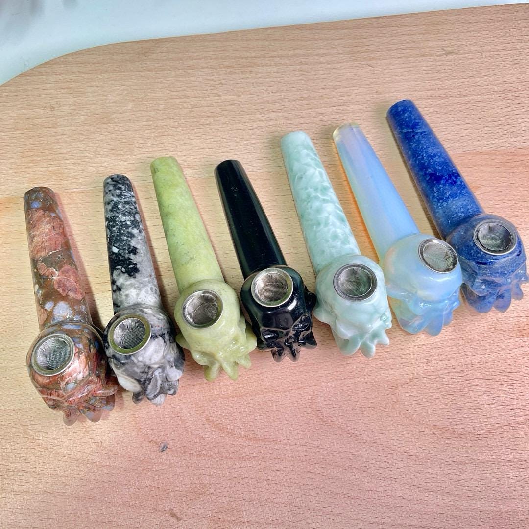 Natural Crystal Smoking Pipe, Hand Carved Skull Crystal Pipe, Stone Tobacco Pipe, Gothic Healing Decor, Unique Birthday Gift