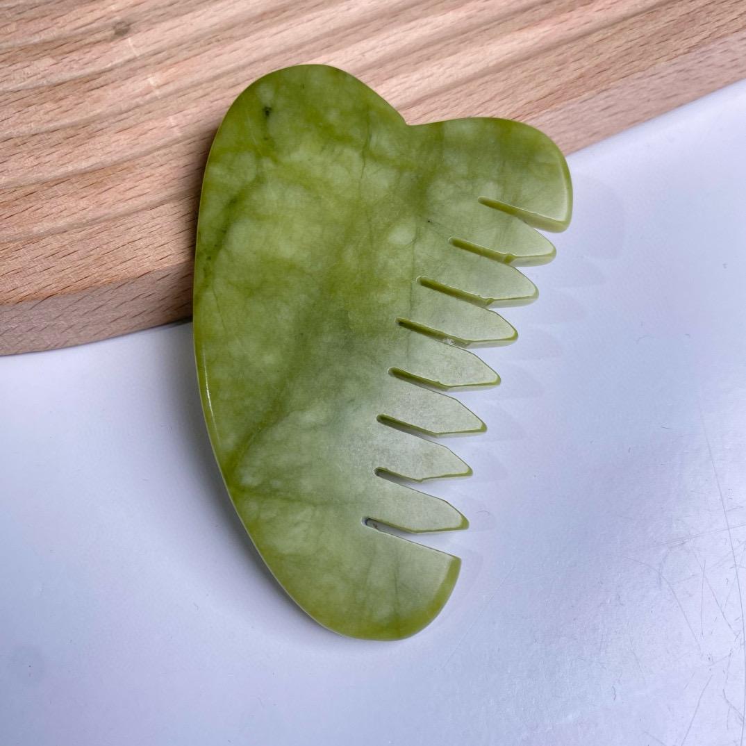 Natural Jade Pocket Comb, Crystal Scalp Massage Hairbrush, Gua Sha Hair Tool, Unique Gemstone Comb, Self Care Gift