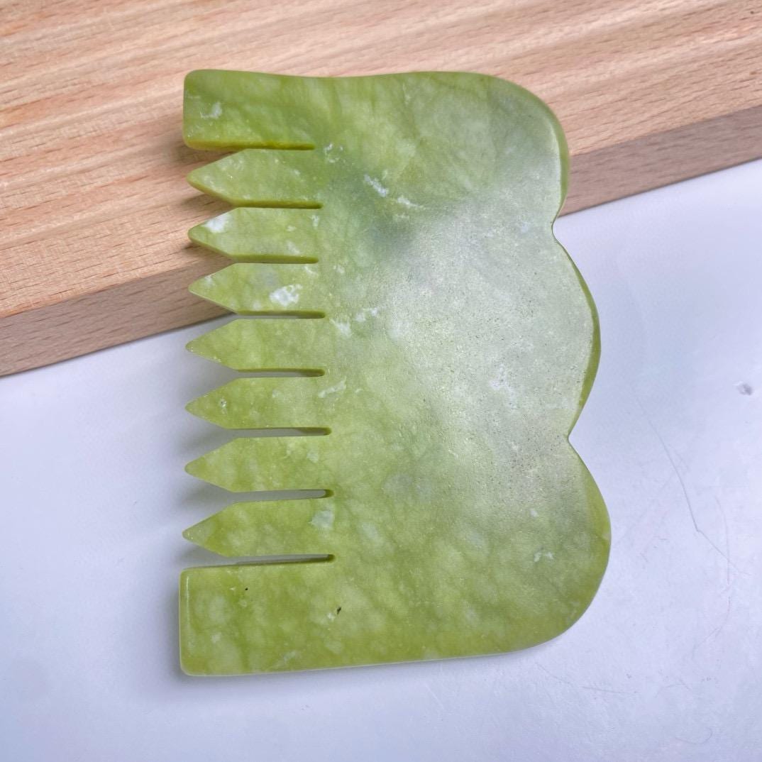 Natural Jade Pocket Comb, Crystal Scalp Massage Hairbrush, Gua Sha Hair Tool, Unique Gemstone Comb, Self Care Gift