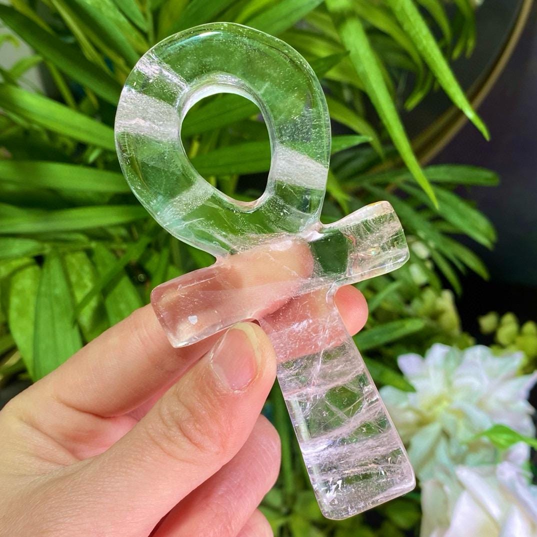Natural Crystal Carved Ankh, Crux Ansata, Crystal Amulet, Polished Quartz Ankh Cross, Healing Crystal Carving Craft, Home Decor,Gift for Mom