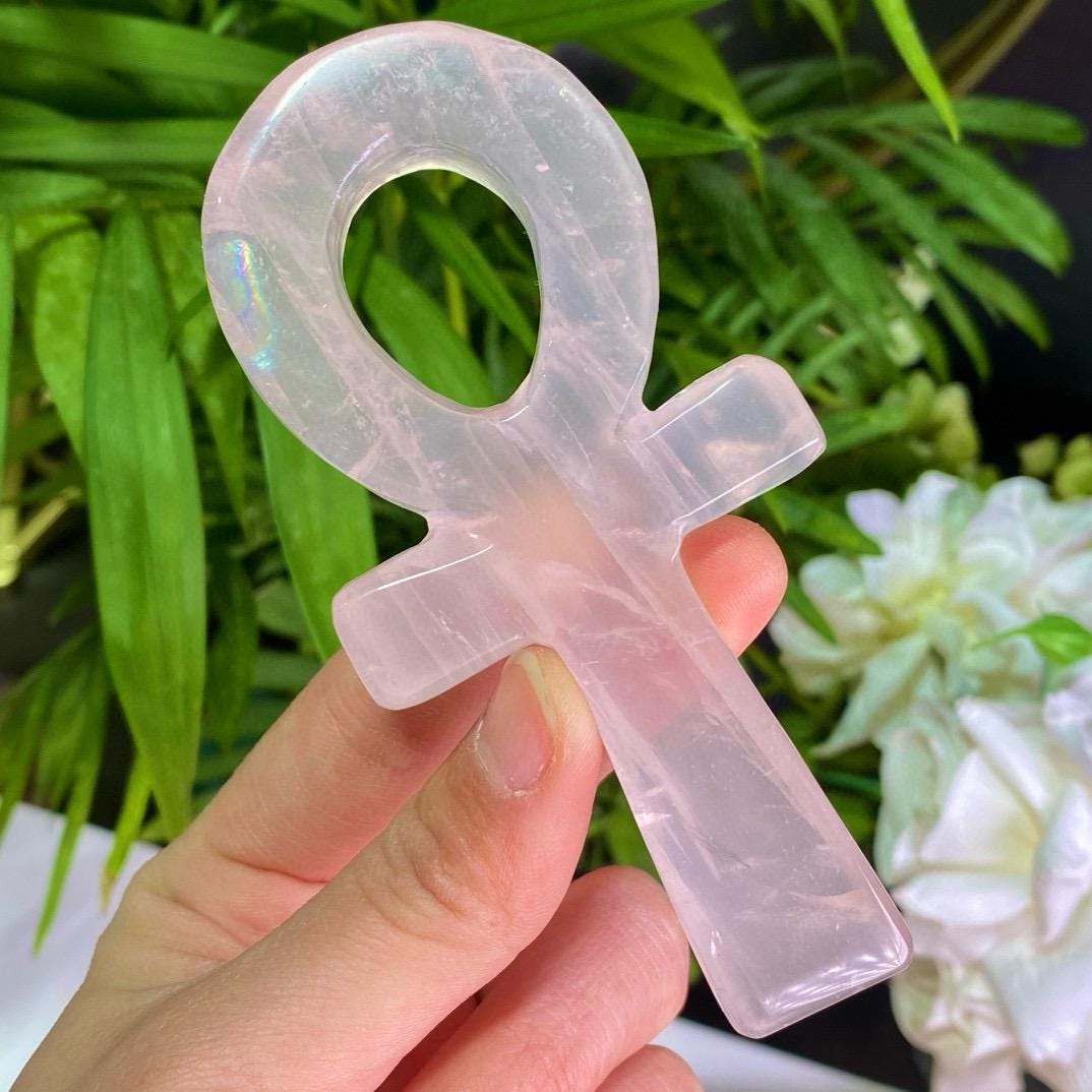 Natural Crystal Carved Ankh, Crux Ansata, Crystal Amulet, Polished Quartz Ankh Cross, Healing Crystal Carving Craft, Home Decor,Gift for Mom
