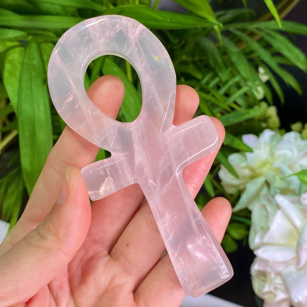 Natural Crystal Carved Ankh, Crux Ansata, Crystal Amulet, Polished Quartz Ankh Cross, Healing Crystal Carving Craft, Home Decor,Gift for Mom