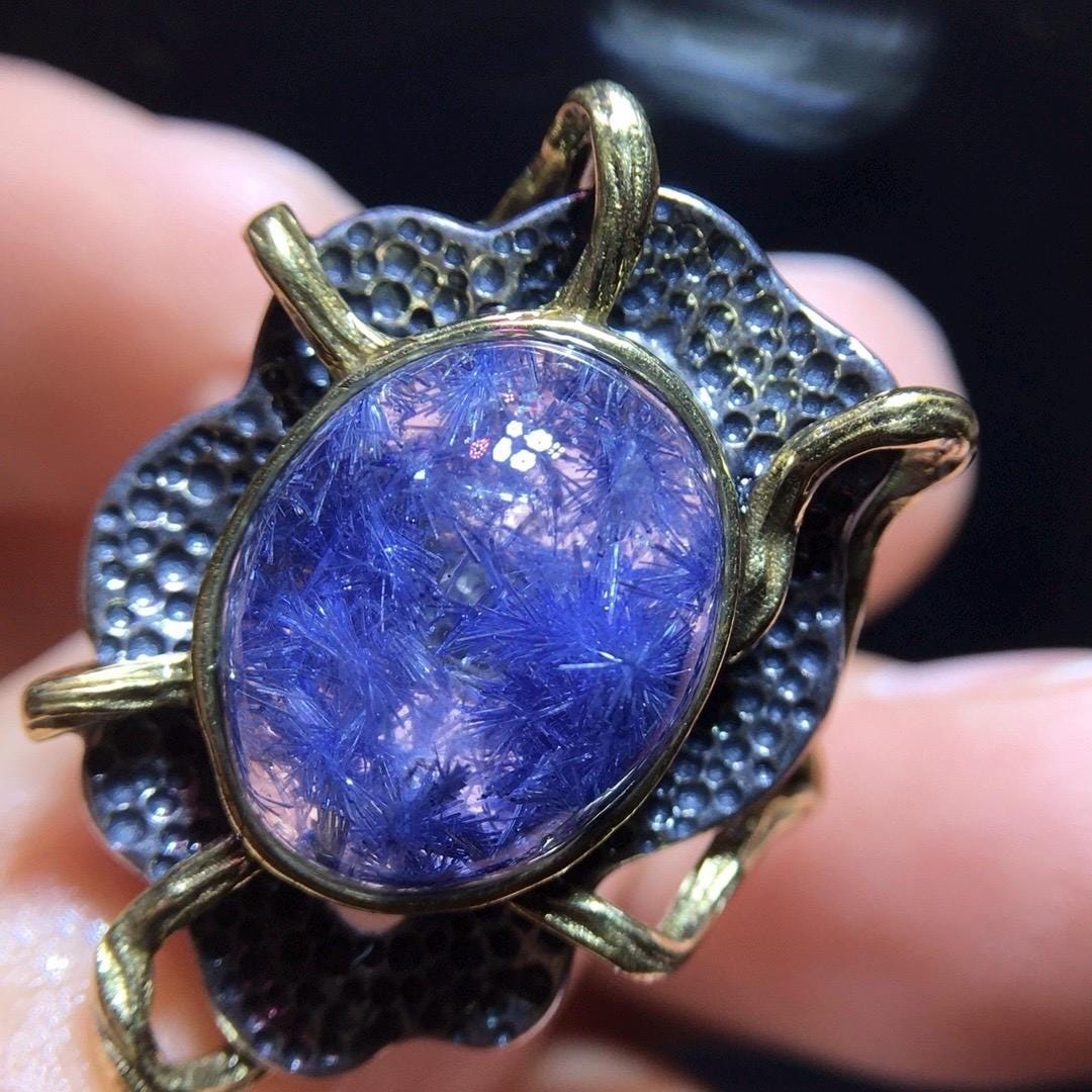 Natural Blue Dumortierite Quartz Ring, Blue Rutilated Ring, 925 Sterling Silver Ring, Adjustable Ring, Relieve Depression, Healing Crystal