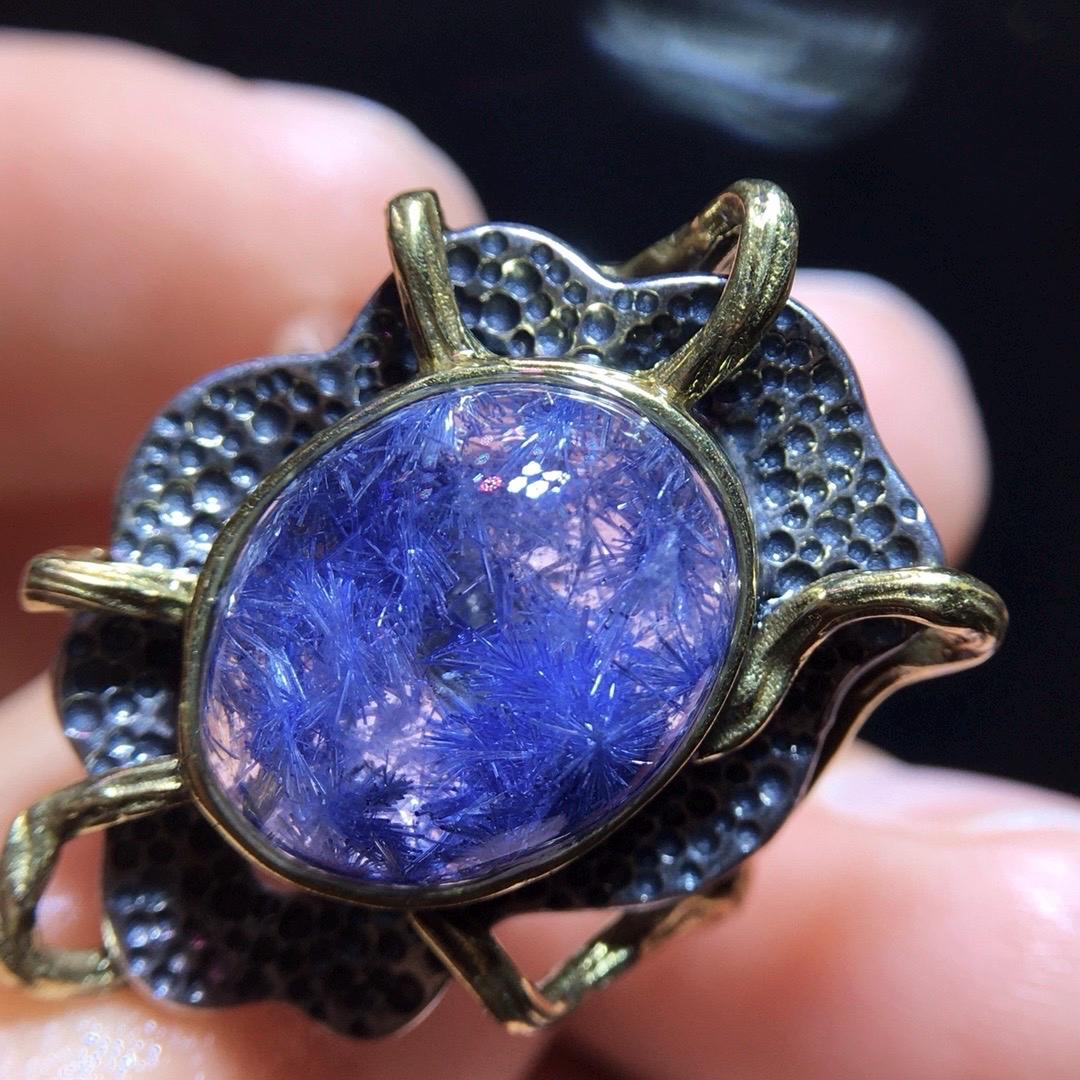 Natural Blue Dumortierite Quartz Ring, Blue Rutilated Ring, 925 Sterling Silver Ring, Adjustable Ring, Relieve Depression, Healing Crystal