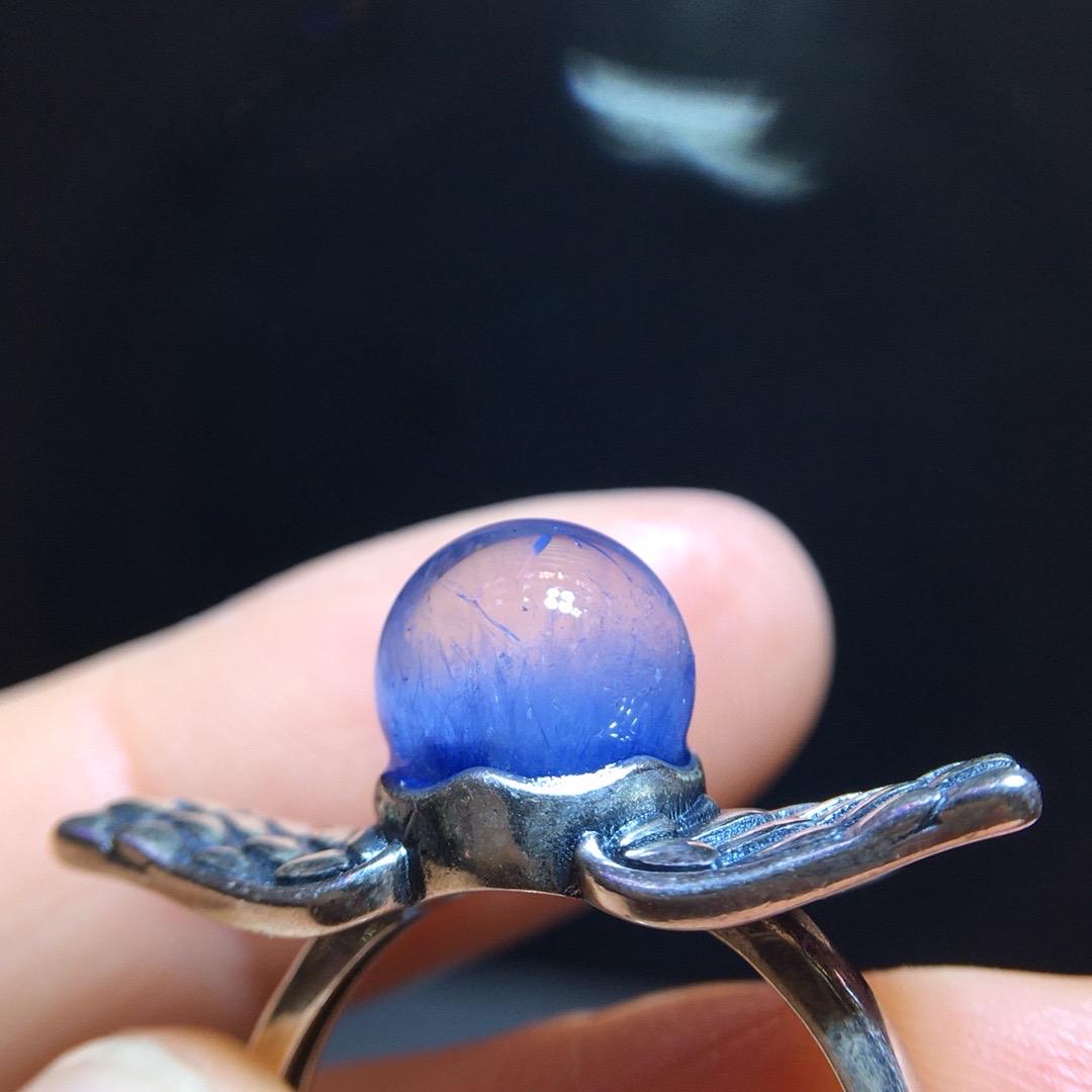 Natural Blue Dumortierite Quartz Ring, Blue Rutilated Ring, 925 Sterling Silver Wings Ring, Adjustable Ring, Healing Crystal, Birthday Gift