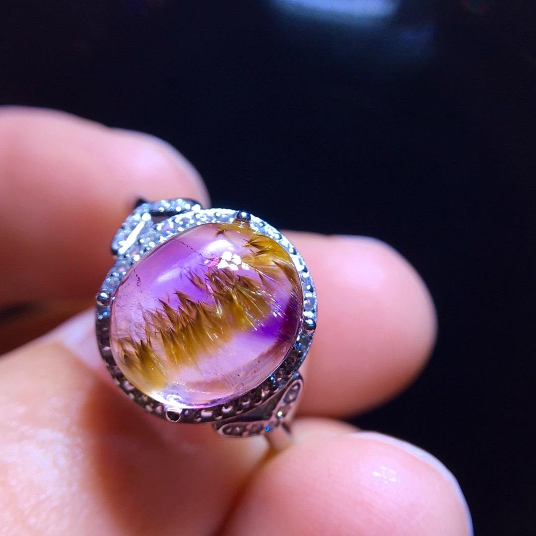 Cacoxenite Rutilated Amethyst Ring, Golden Rutilated Oval Ring, 925 Sterling Silver Setting, Adjustable Ring, Handmade Jewelry