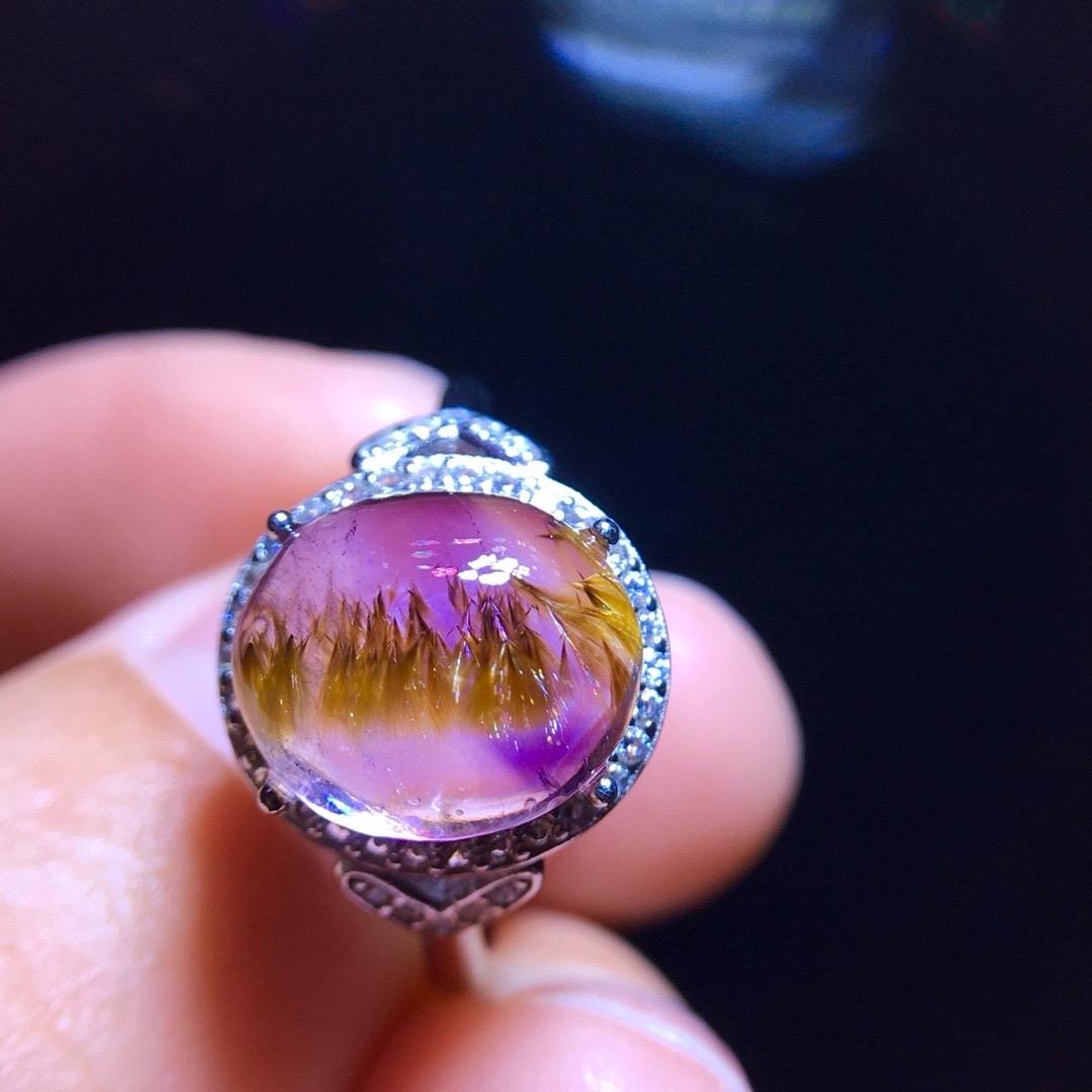 Cacoxenite Rutilated Amethyst Ring, Golden Rutilated Oval Ring, 925 Sterling Silver Setting, Adjustable Ring, Handmade Jewelry