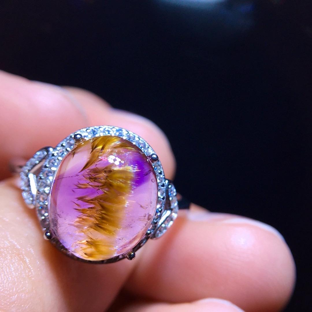 Cacoxenite Rutilated Amethyst Ring, Golden Rutilated Oval Ring, 925 Sterling Silver Setting, Adjustable Ring, Handmade Jewelry