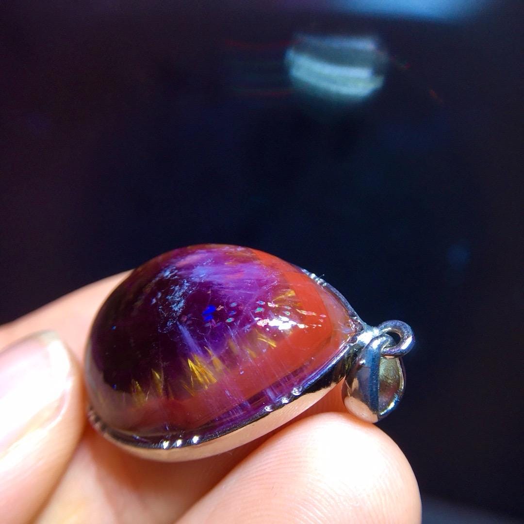 Natural Canada Auralite 23 Polished Teardrop-shaped Pendant, Healing Gemstone, Cacoxenite Crystal, 925 Sterling Silver, Birthday Gift