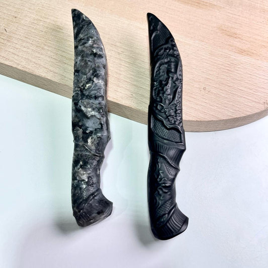 Natural Crystal Carved Knife, Obsidian Knife, Glaucophane Dagger, Crystal Gift For Man, High Quality Gemstone Birthday Gift, Home Decor