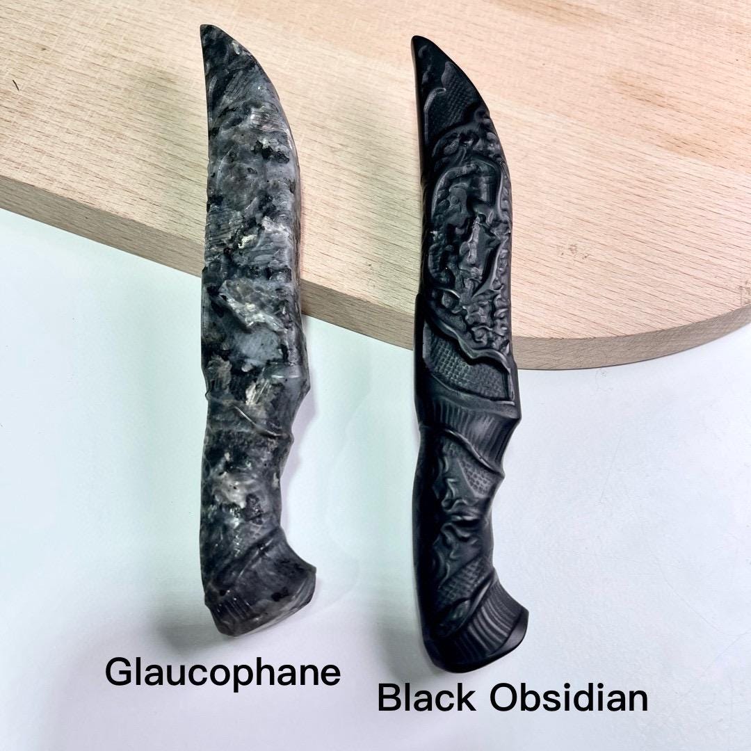 Natural Crystal Carved Knife, Obsidian Knife, Glaucophane Dagger, Crystal Gift For Man, High Quality Gemstone Birthday Gift, Home Decor
