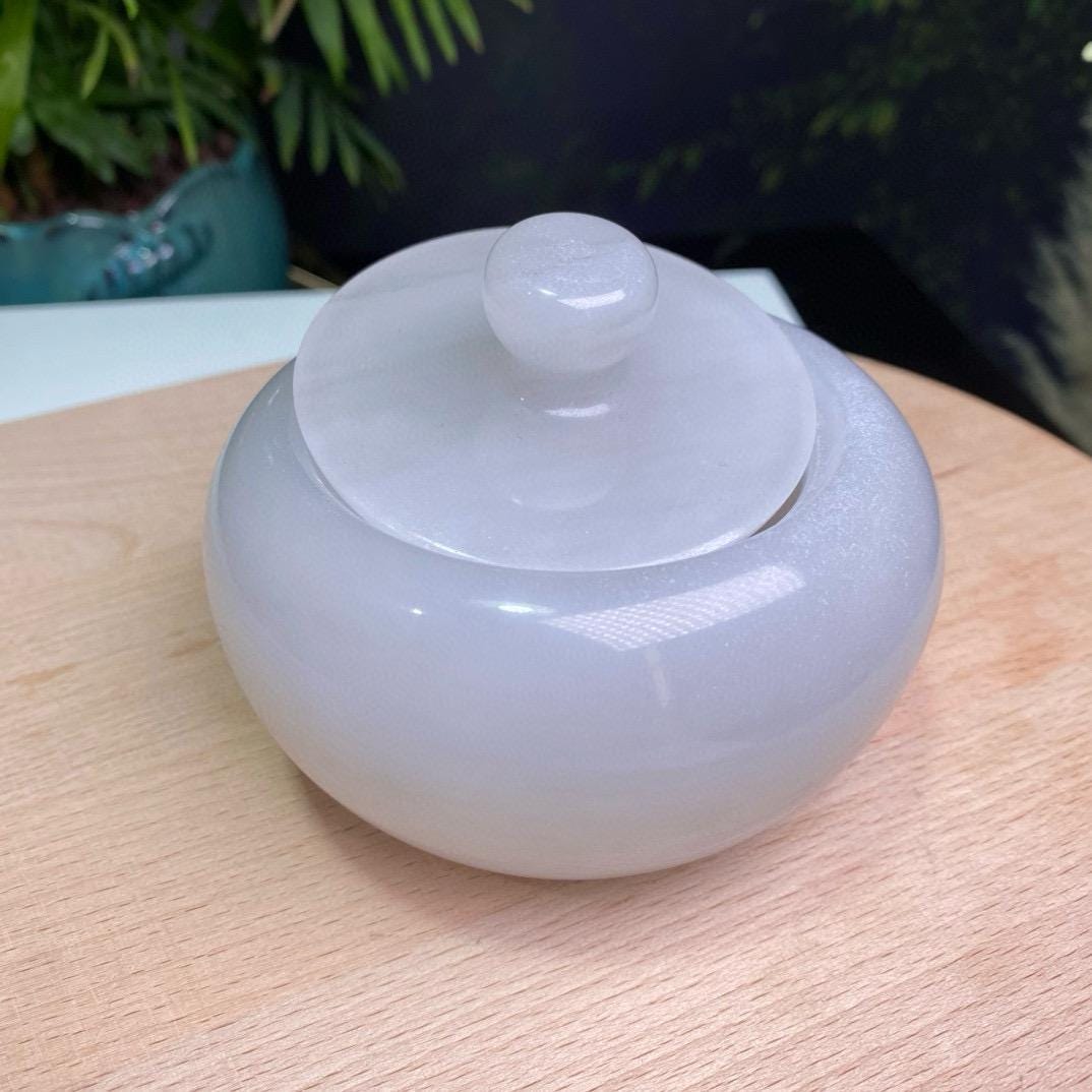 Natural Grey Agate Tableware, Grey Agate Sugar pot, Grey Agate Holy Grail Incense Burner, Crystal Sugar Bowl, Healing Crystal Home Decor.