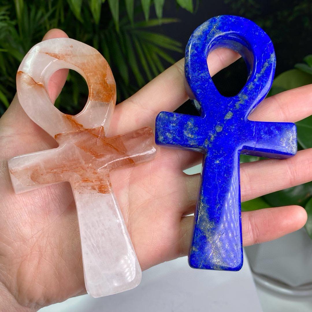 Natural Crystal Carved Ankh, Crux Ansata, Crystal Amulet, Polished Quartz Ankh Cross, Healing Crystal Carving Craft, Home Decor,Gift for Mom
