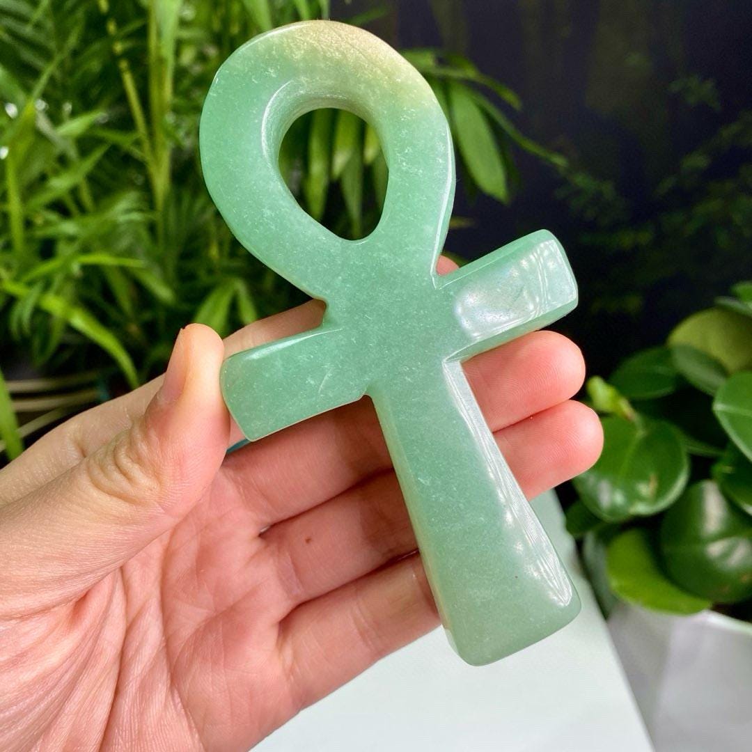 Natural Crystal Carved Ankh, Crux Ansata, Crystal Amulet, Polished Quartz Ankh Cross, Healing Crystal Carving Craft, Home Decor,Gift for Mom