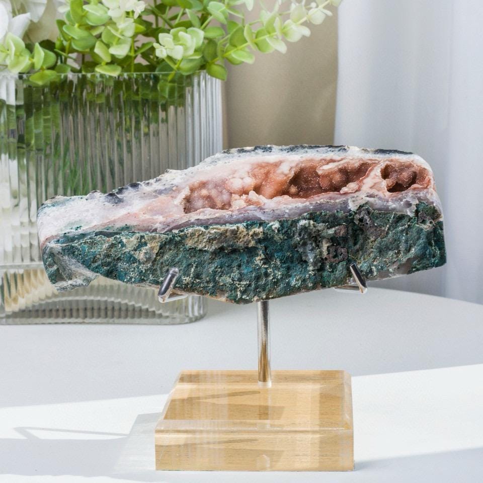 Druzy Polished Pink Amethyst Geode, Reiki Raw Pink Amethyst Cut Base, Healing Gemstone Collection, Home Collection, Crystal Decoration