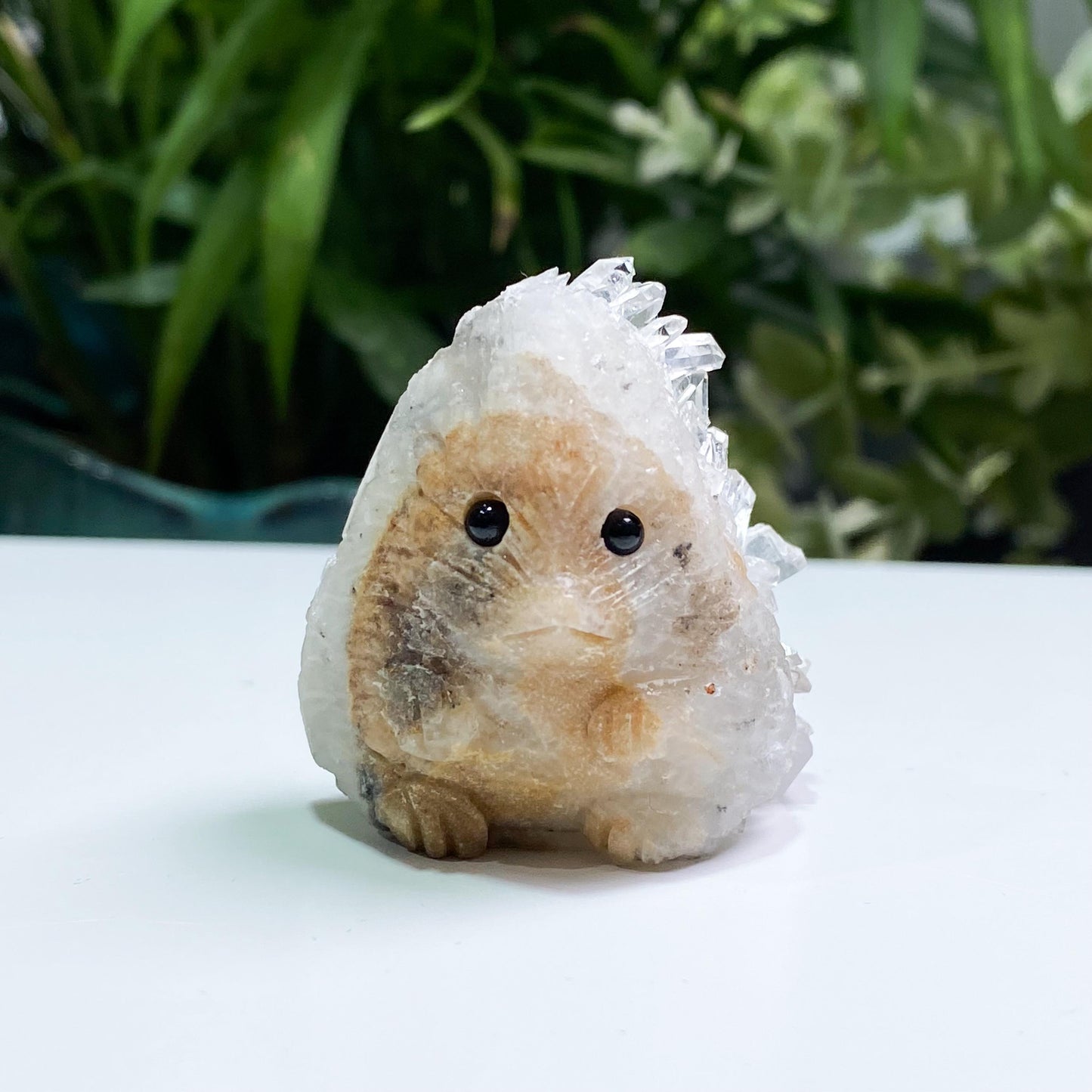 Raw Amethyst Hedgehog Carving, Amethyst Rabbit Statue, Hand Carved Crystal Animal Figurine, Druzy Quartz Pet, Unique Desk Decor Gift