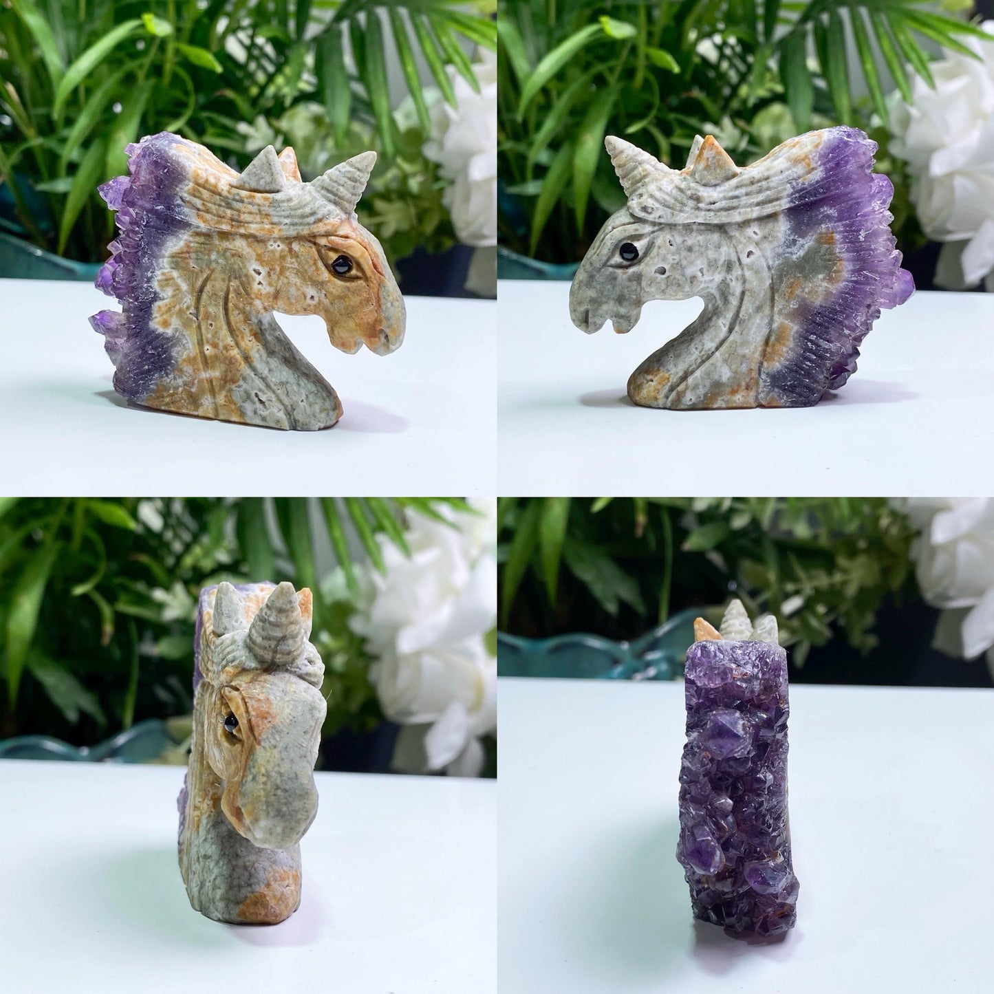 Natural Amethyst Cluster Unicorn Dragon Carving, Hand Carved Cute Dragon, Crystal Unicorn Ornaments, Animal Sculpture, Home Decor
