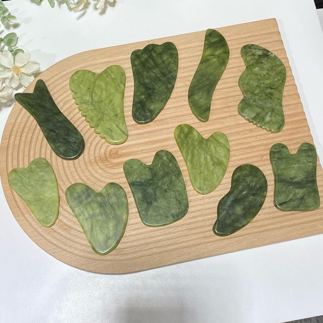 Personalized Engraved Natural Green Jade Stone Gua Sha Board, Facial Body Massage Tool, Skincare Spa Relaxation Gift for Her
