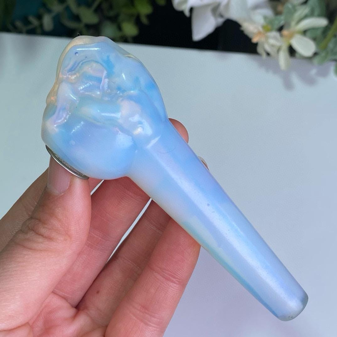 Natural Crystal Smoking Pipe, Hand Carved Skull Crystal Pipe, Stone Tobacco Pipe, Gothic Healing Decor, Unique Birthday Gift