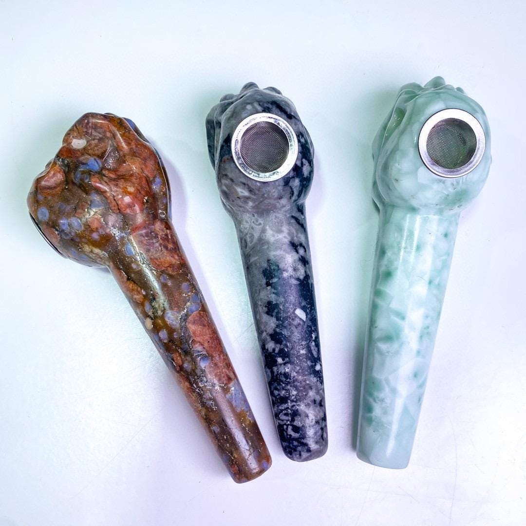 Natural Crystal Smoking Pipe, Hand Carved Skull Crystal Pipe, Stone Tobacco Pipe, Gothic Healing Decor, Unique Birthday Gift