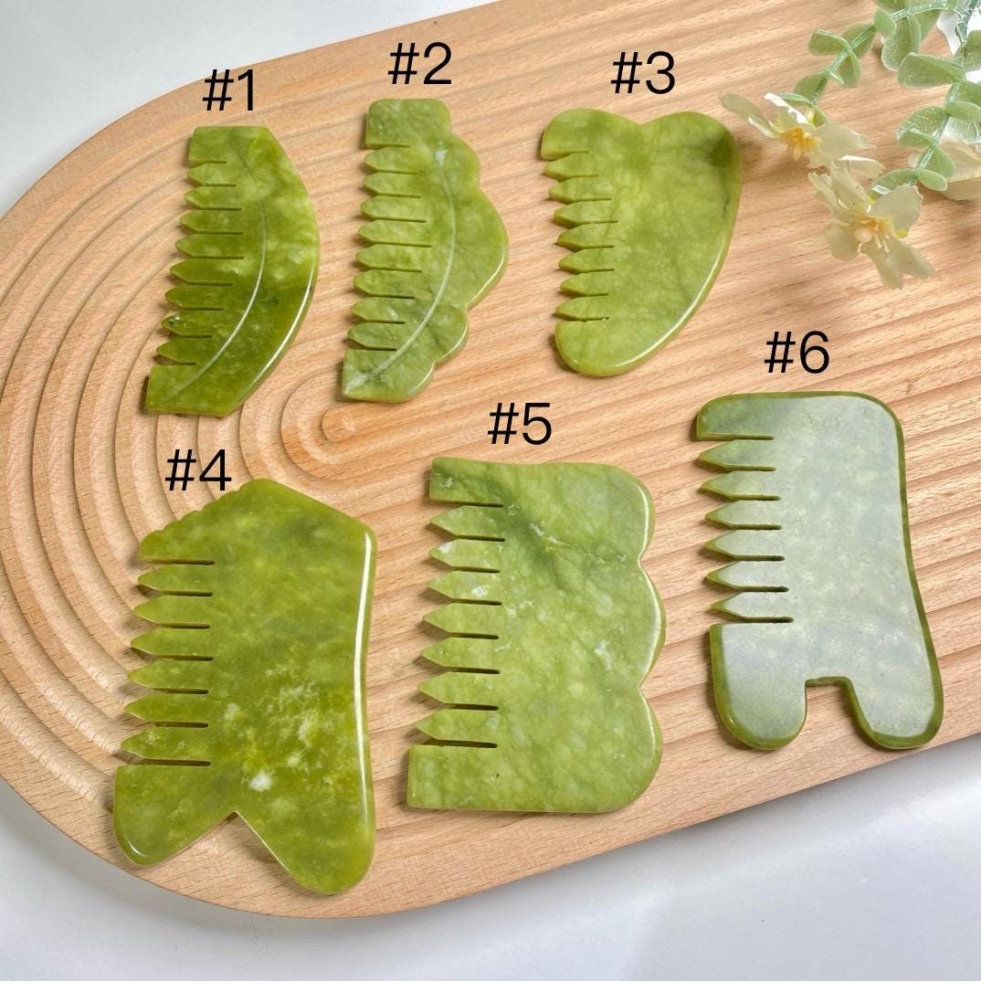 Natural Jade Pocket Comb, Crystal Scalp Massage Hairbrush, Gua Sha Hair Tool, Unique Gemstone Comb, Self Care Gift